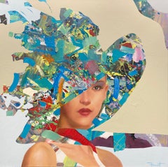 Shawn Faust, "Hat Fancy", Woman Portrait Oil and Acrylic on Canvas 
