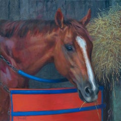 Shawn Faust, "Hay There", 24x24 Equine Stable Oil Painting on Canvas