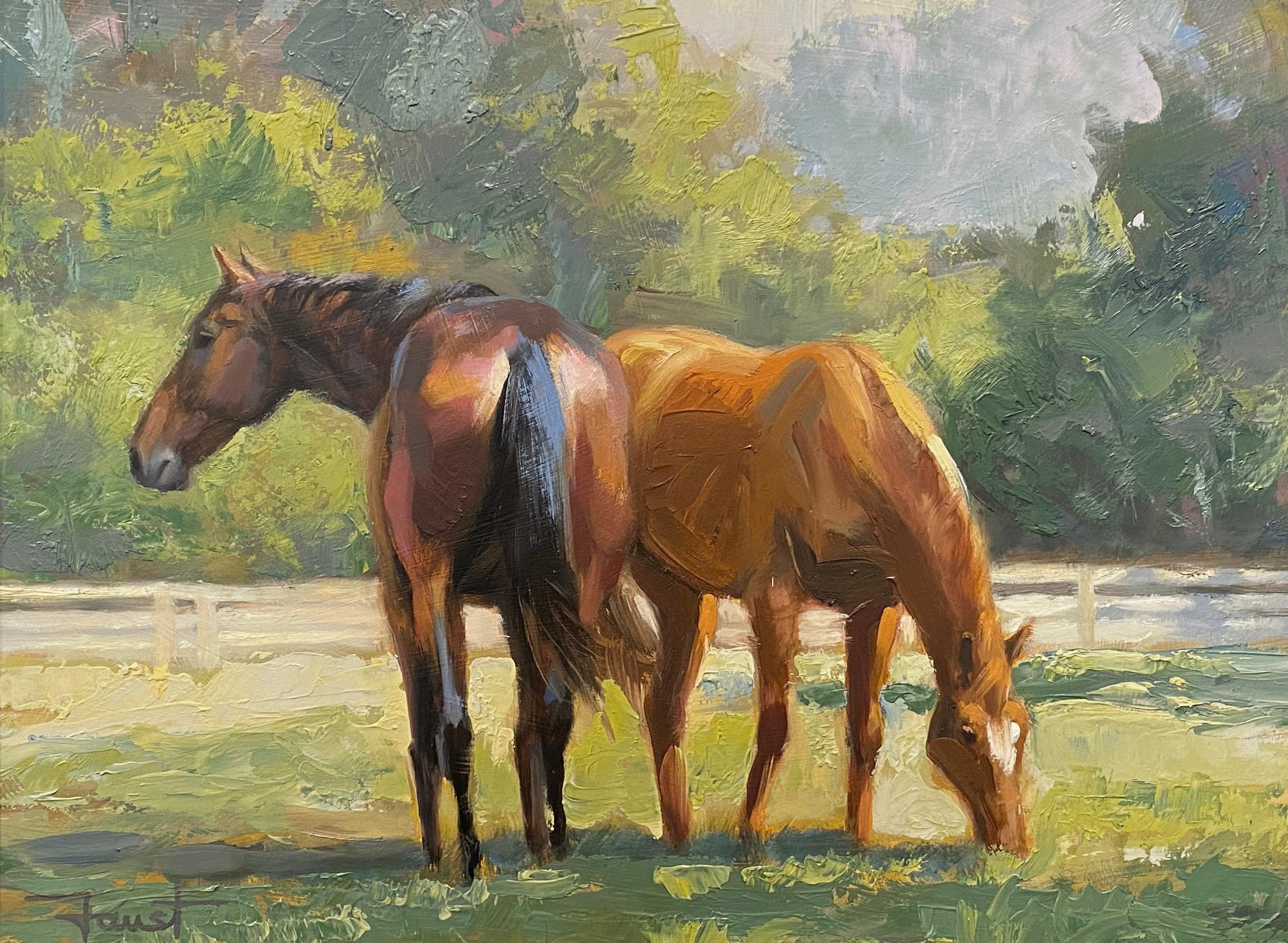 horse grazing painting