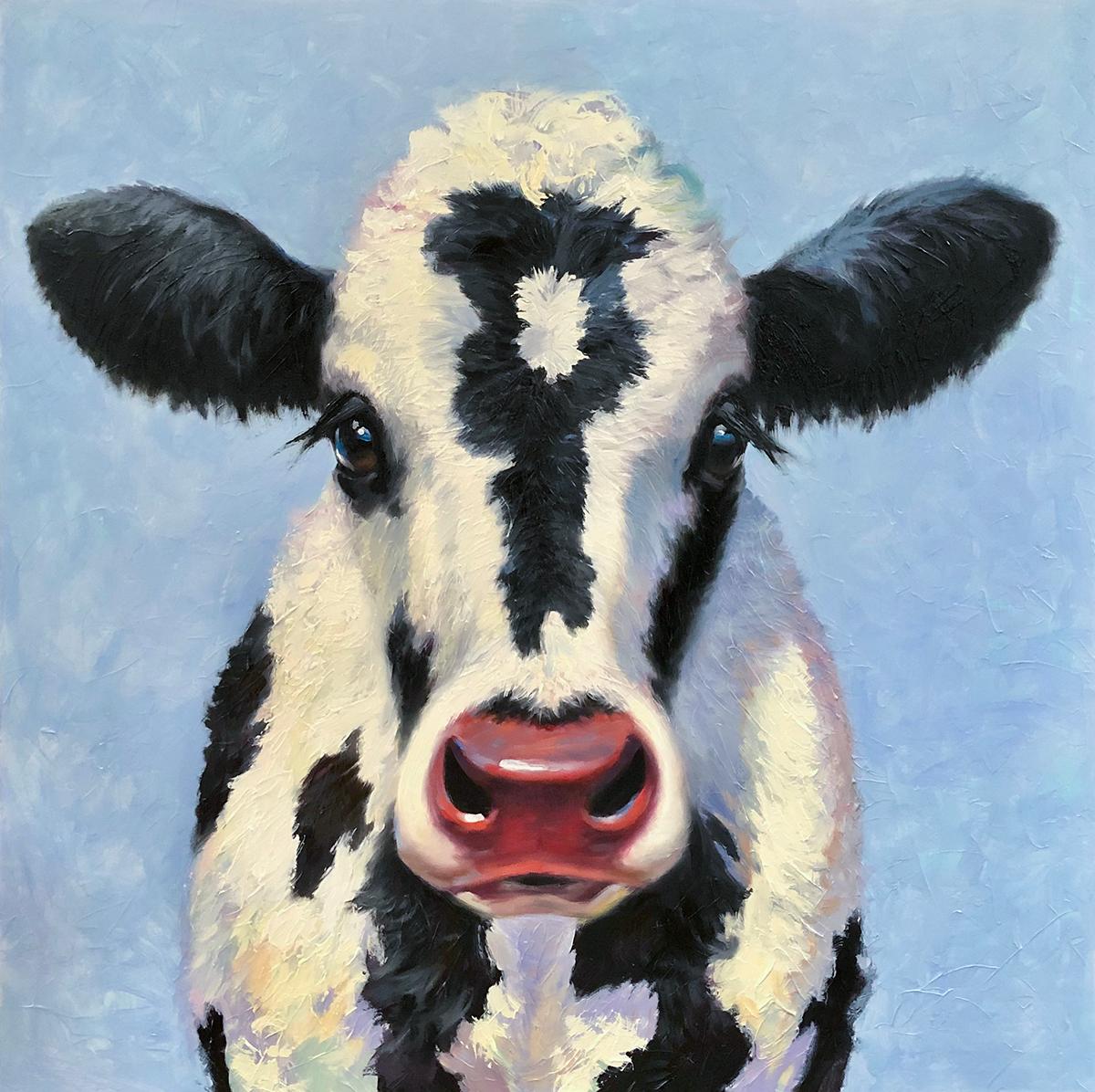 Shawn Faust, "Holstein III", 36x36 Cow Portrait Oil Painting on Canvas 