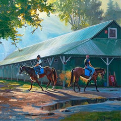 Shawn Faust, "Hot Off the Track", 36x36 Equine Stable Oil Painting on Canvas 