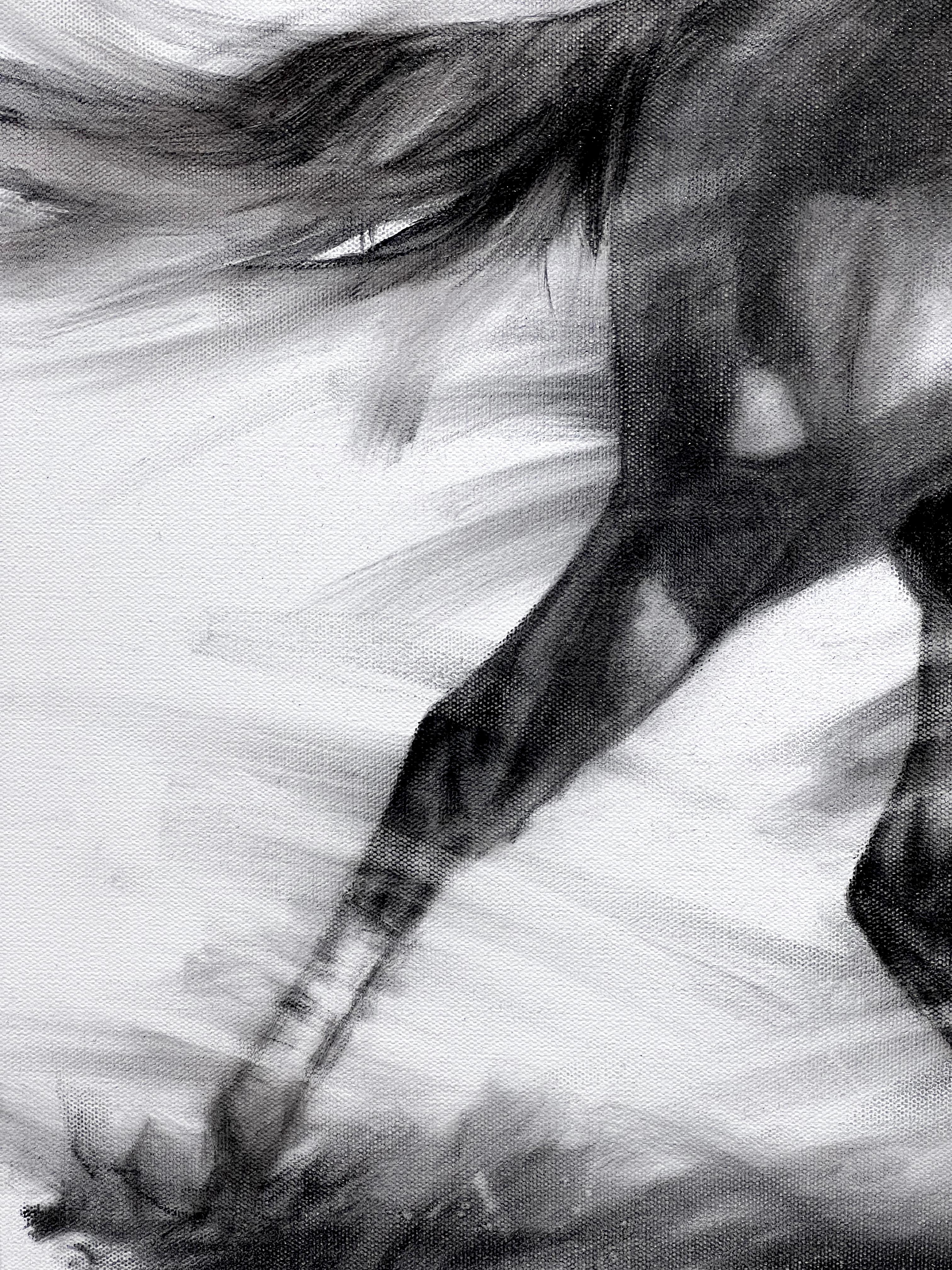 Shawn Faust, « Motorin », fusain de course de chevaux d'équitation noir et blanc sur toile en vente 4