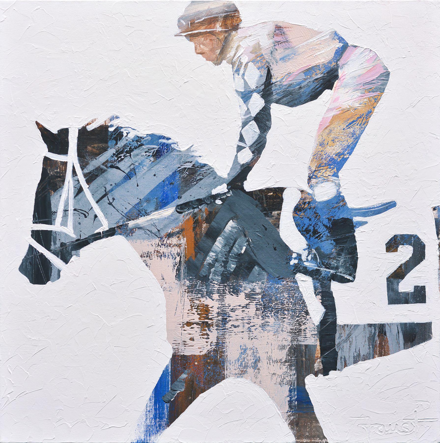 Shawn Faust, "Numero 2" 24x24 Cavallo da corsa equino Pittura mista su tela