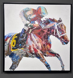 Shawn Faust, "Number 6" 36x36 Equine Racing Horse Mixed Media Painting on Canvas