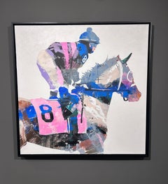 Shawn Faust, "Number 8" 36x36 Equine Racing Horse Mixed Media Painting on Canvas