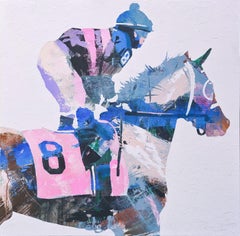 Shawn Faust, "Numero 8" 36x36 Cavallo da corsa equino Pittura mista su tela
