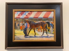 Shawn Faust, "Paddock Strut", Horse Racetrack Oil Painting on Board