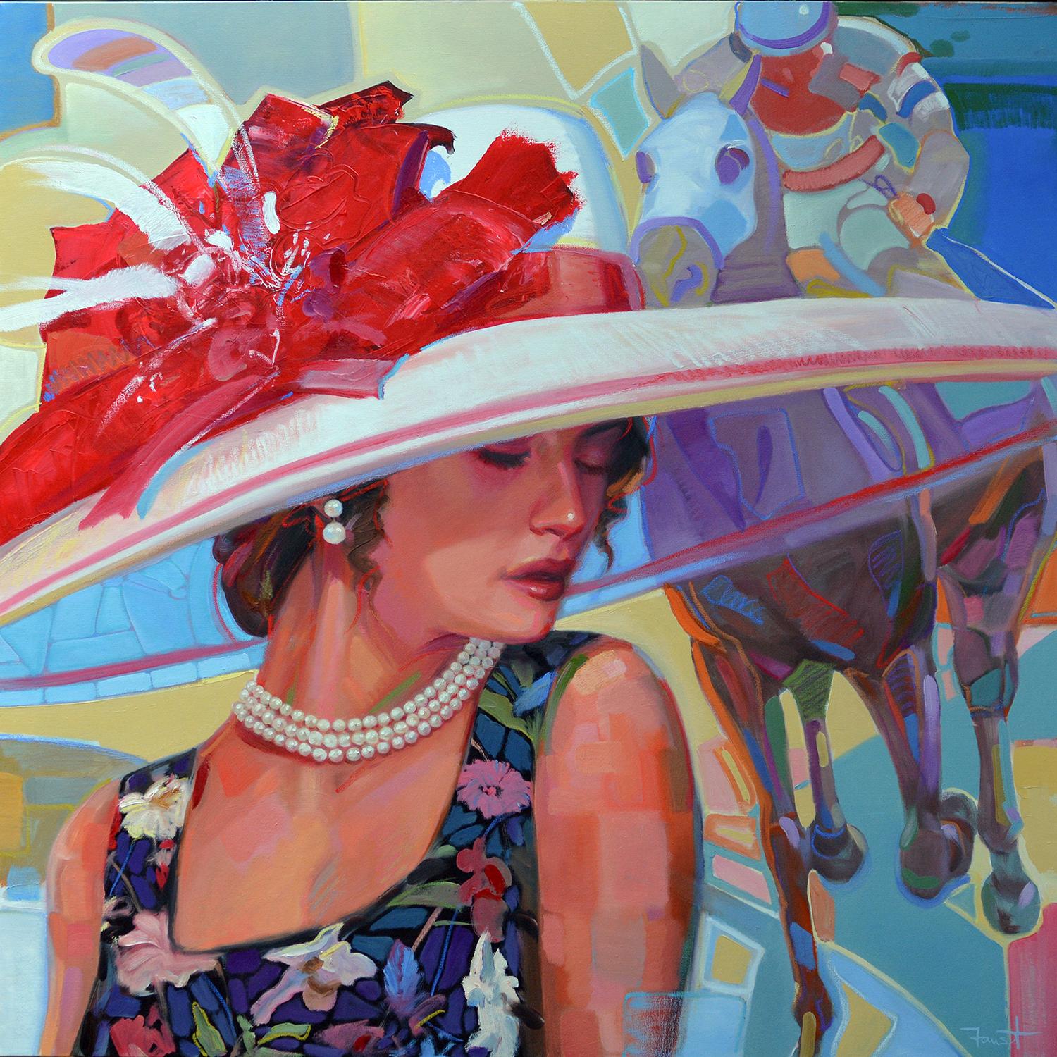 Shawn Faust, "Pearl Hat", Horse and Woman Mixed Media Painting