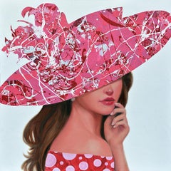 Shawn Faust, „Polkadot-Kleid“, Mixed Media-Porträt auf Leinwand 