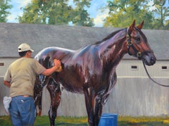 Shawn Faust, "Quality Bath", Equine Bathing Oil Painting on Canvas 