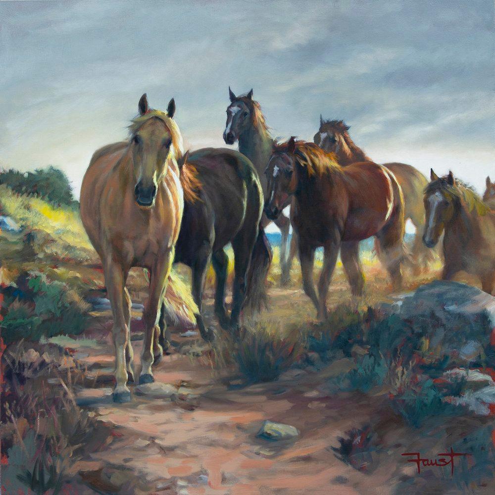 Shawn Faust, "Round the Bend", 36x36 Equine Oil Painting on Canvas