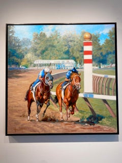 Shawn Faust, "Saratoga Breeze", 36x36 Equine Racetrack Oil Painting on Canvas