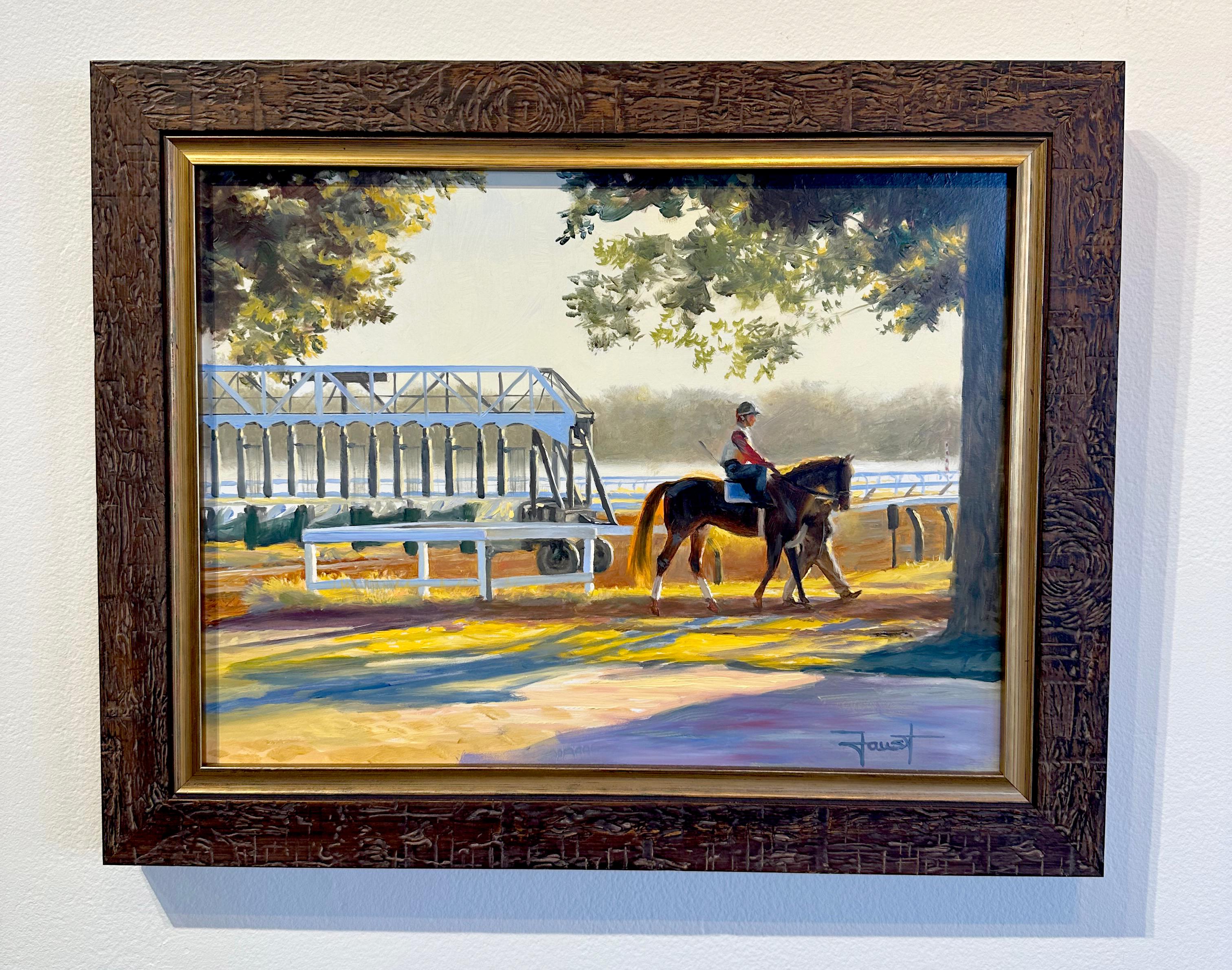 Peinture à l'huile de Shawn Faust, Starting Gate Sunrise, 12x16 Equine Racetrack en vente 1