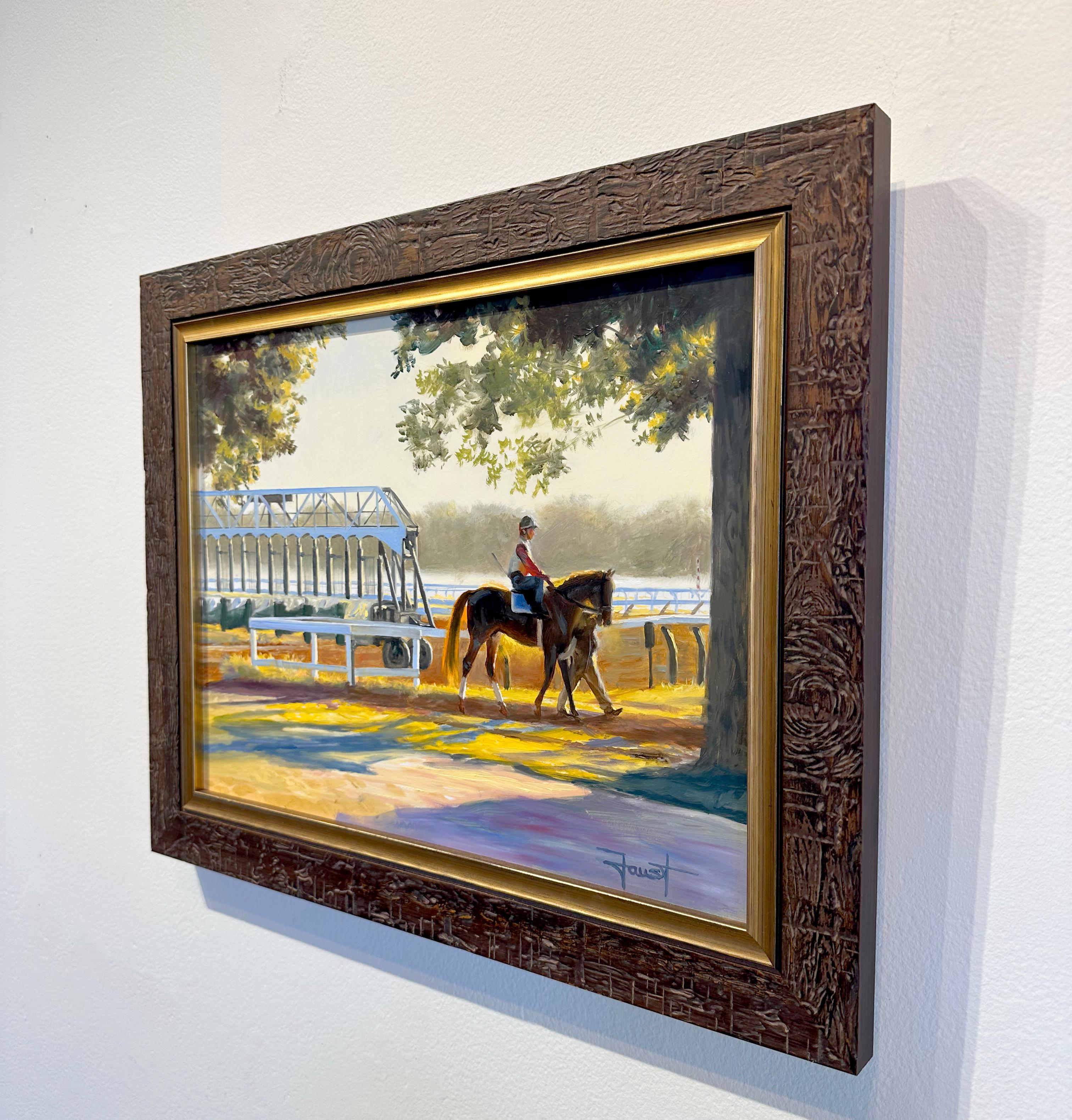 Peinture à l'huile de Shawn Faust, Starting Gate Sunrise, 12x16 Equine Racetrack en vente 3