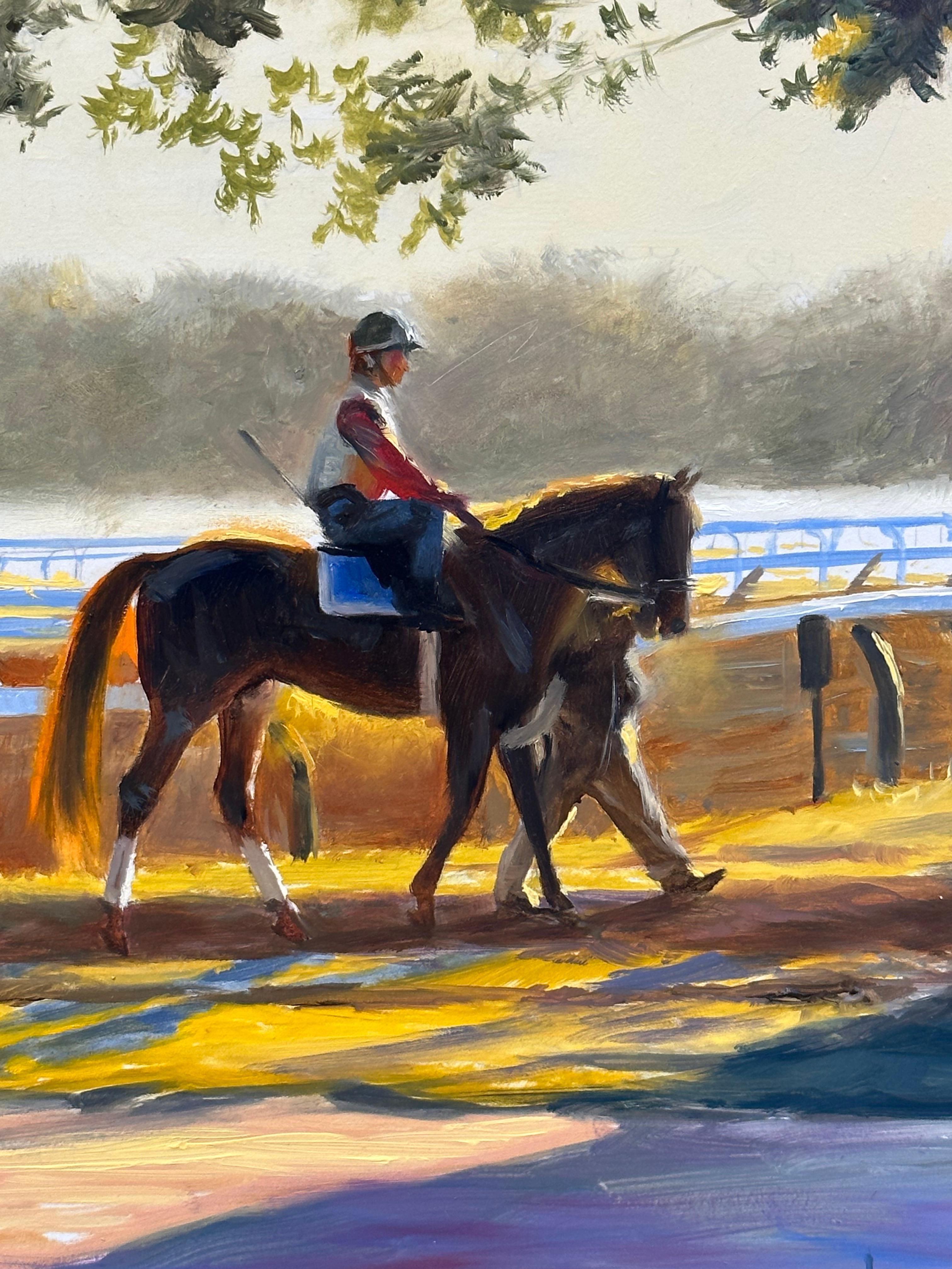 Peinture à l'huile de Shawn Faust, Starting Gate Sunrise, 12x16 Equine Racetrack en vente 5