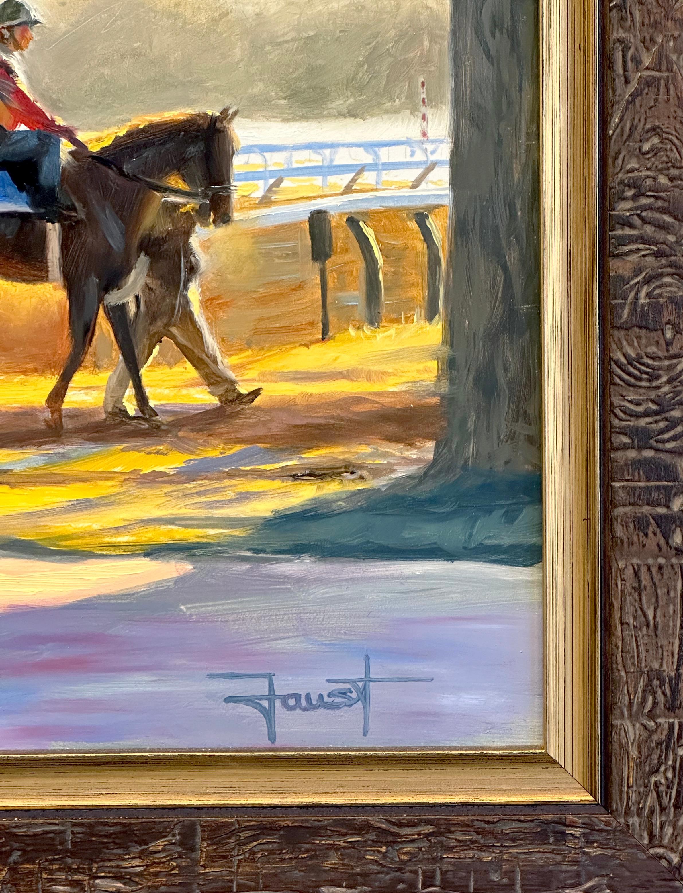 Peinture à l'huile de Shawn Faust, Starting Gate Sunrise, 12x16 Equine Racetrack en vente 6
