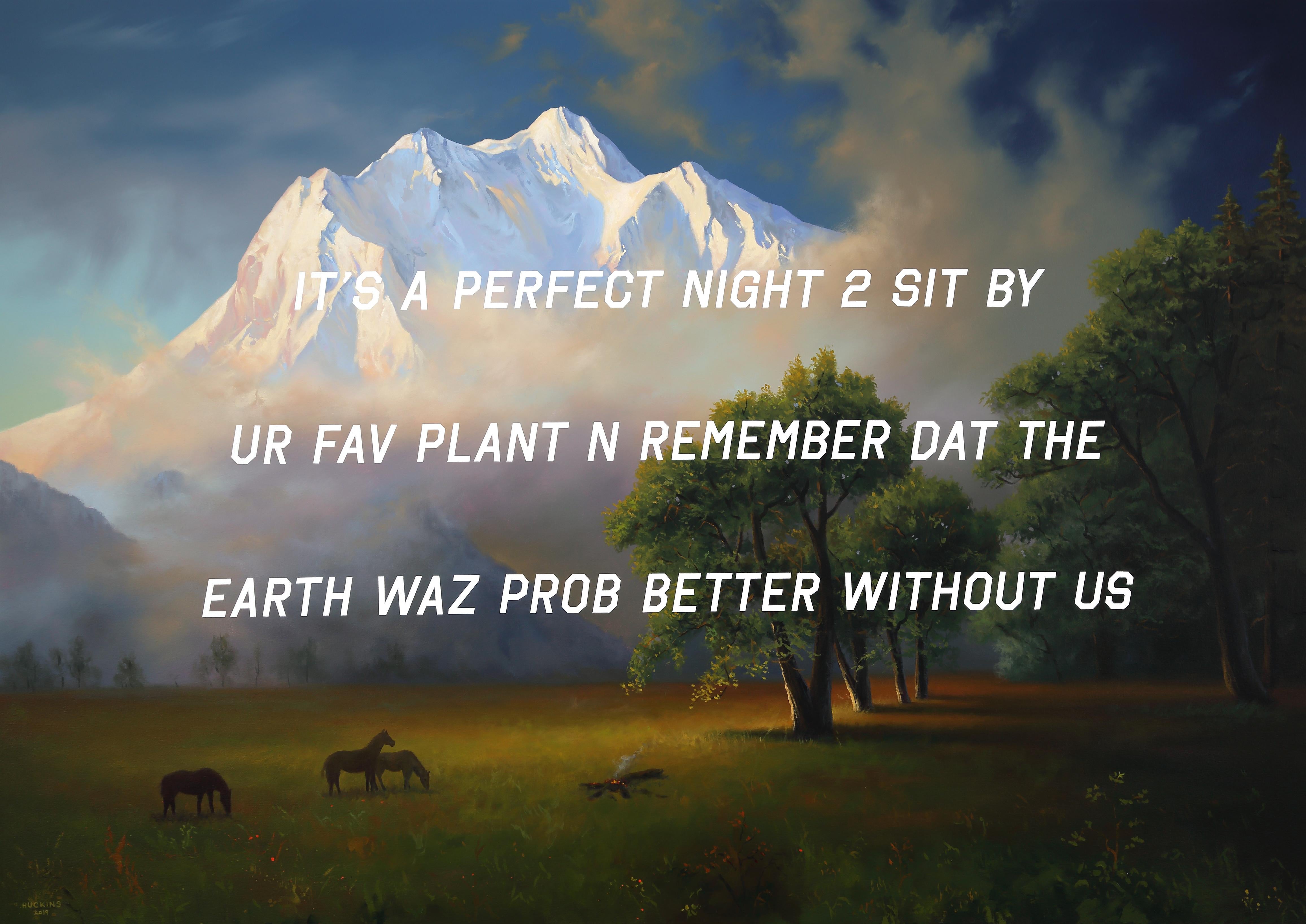 Shawn Huckins Landscape Painting - A Mountain Landscape: It's a Perfect Night to Sit By Your Favorite Plant and Rem