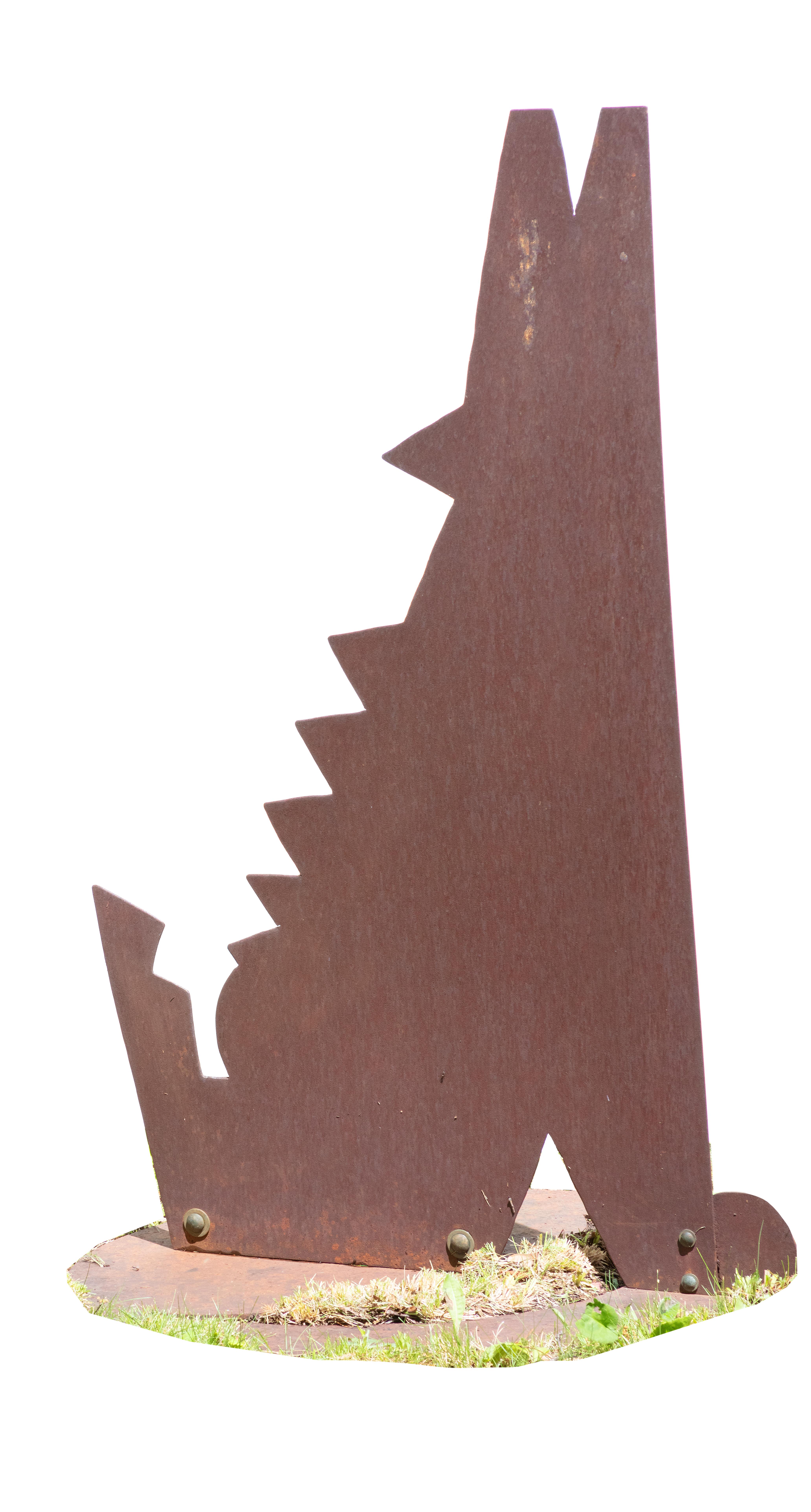 'Coyote' rusted steel patina, outdoor sculpture - Sculpture by Shawn Johnson