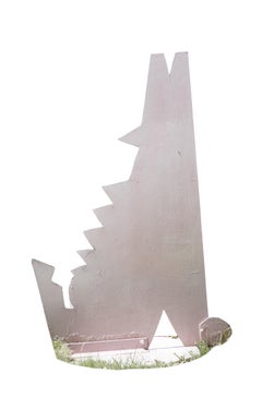 'Pink Coyote' pink steel patina outdoor sculpture 