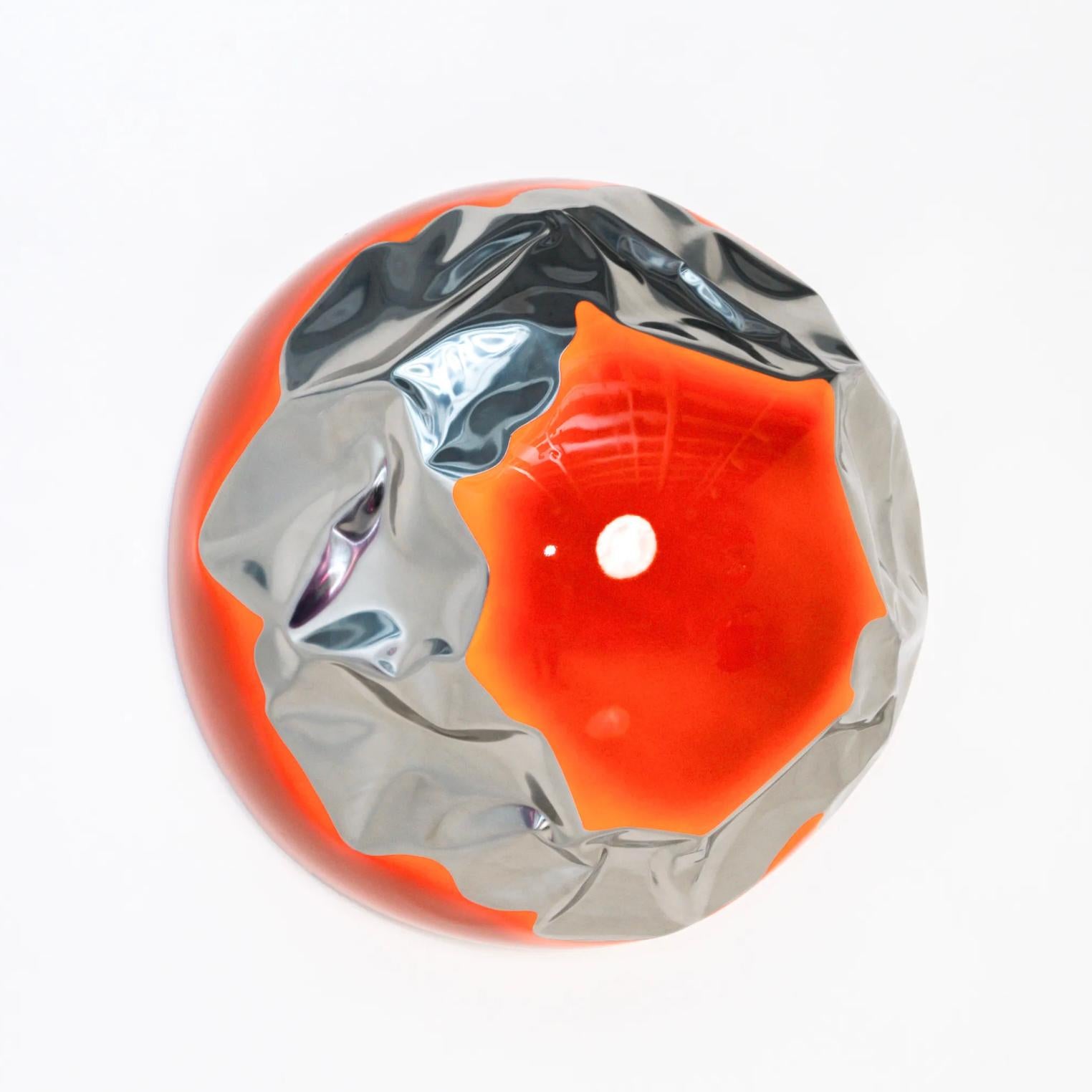 Sculpture murale abstraite "Neon Terracotta" 48" x 48" x 24" par Shawn Kolodny