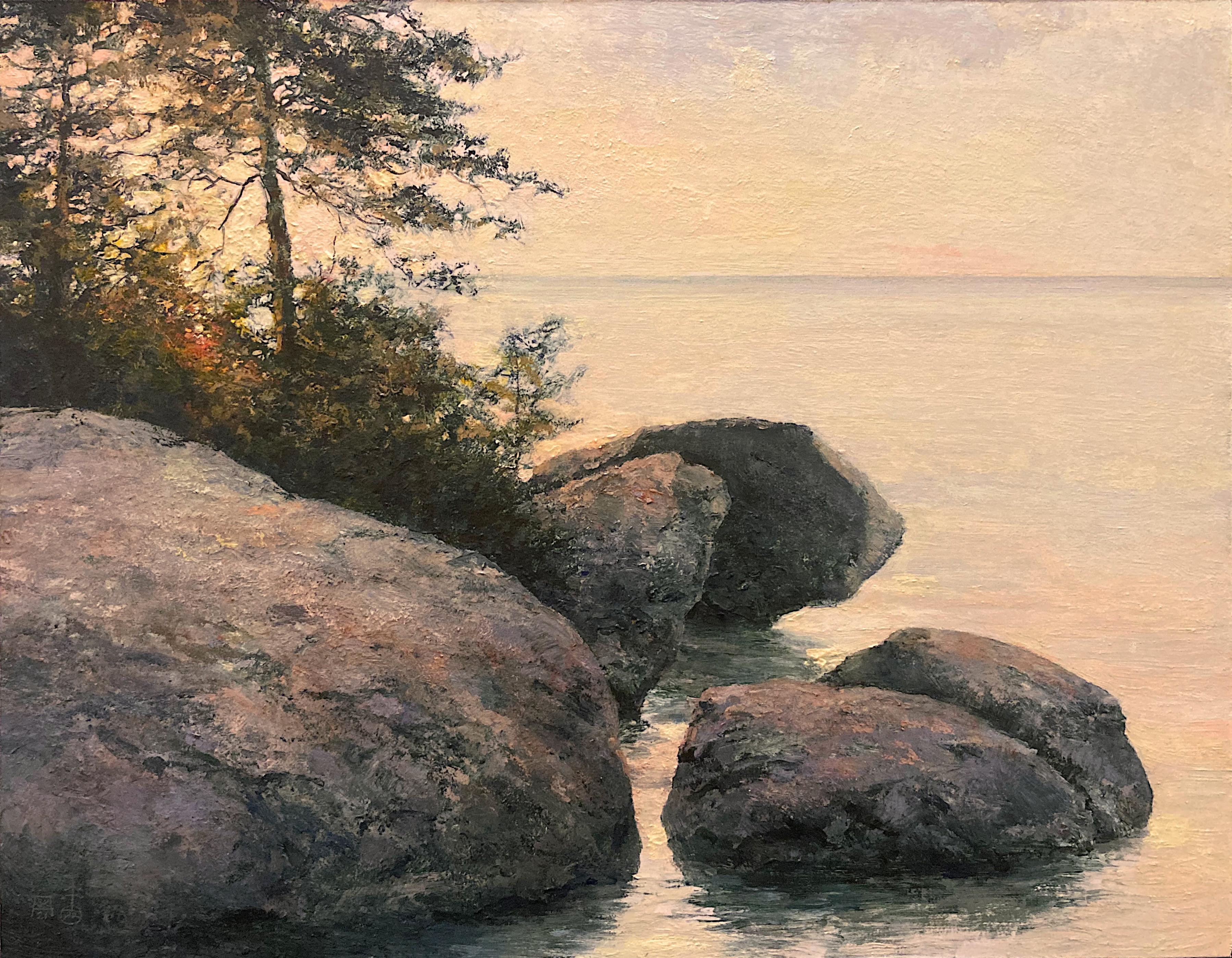 Shawn Krueger Landscape Painting - "Sunlit Morning (Broken Rocks), " Oil Painting