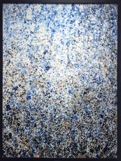 It Dissolved: Abstract Painting in Splatters of Deep Blue, Sienna Orange & Black