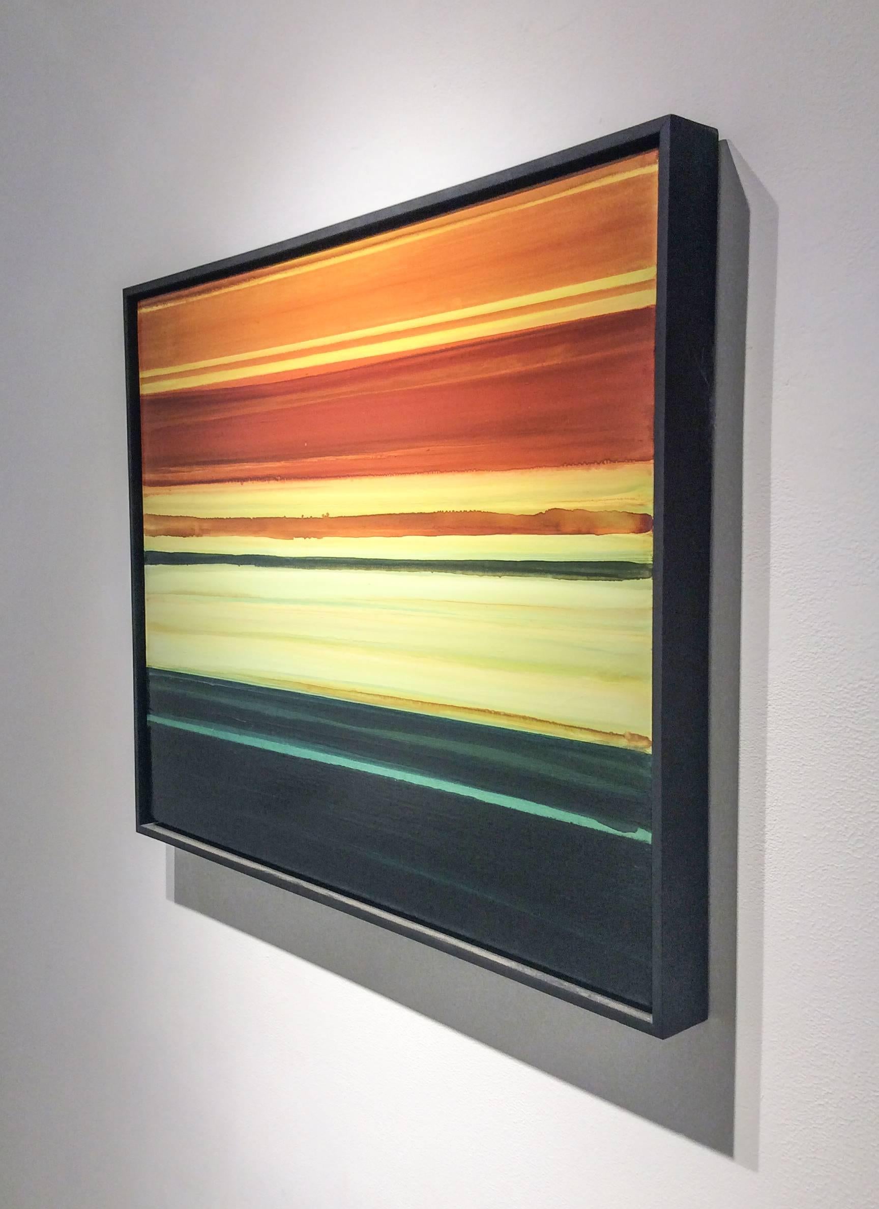 Resonator: Minimalistisches abstraktes Farbfeldgemälde in Gelb, Orange und Grün (Abstrakt), Painting, von Shawn Snow
