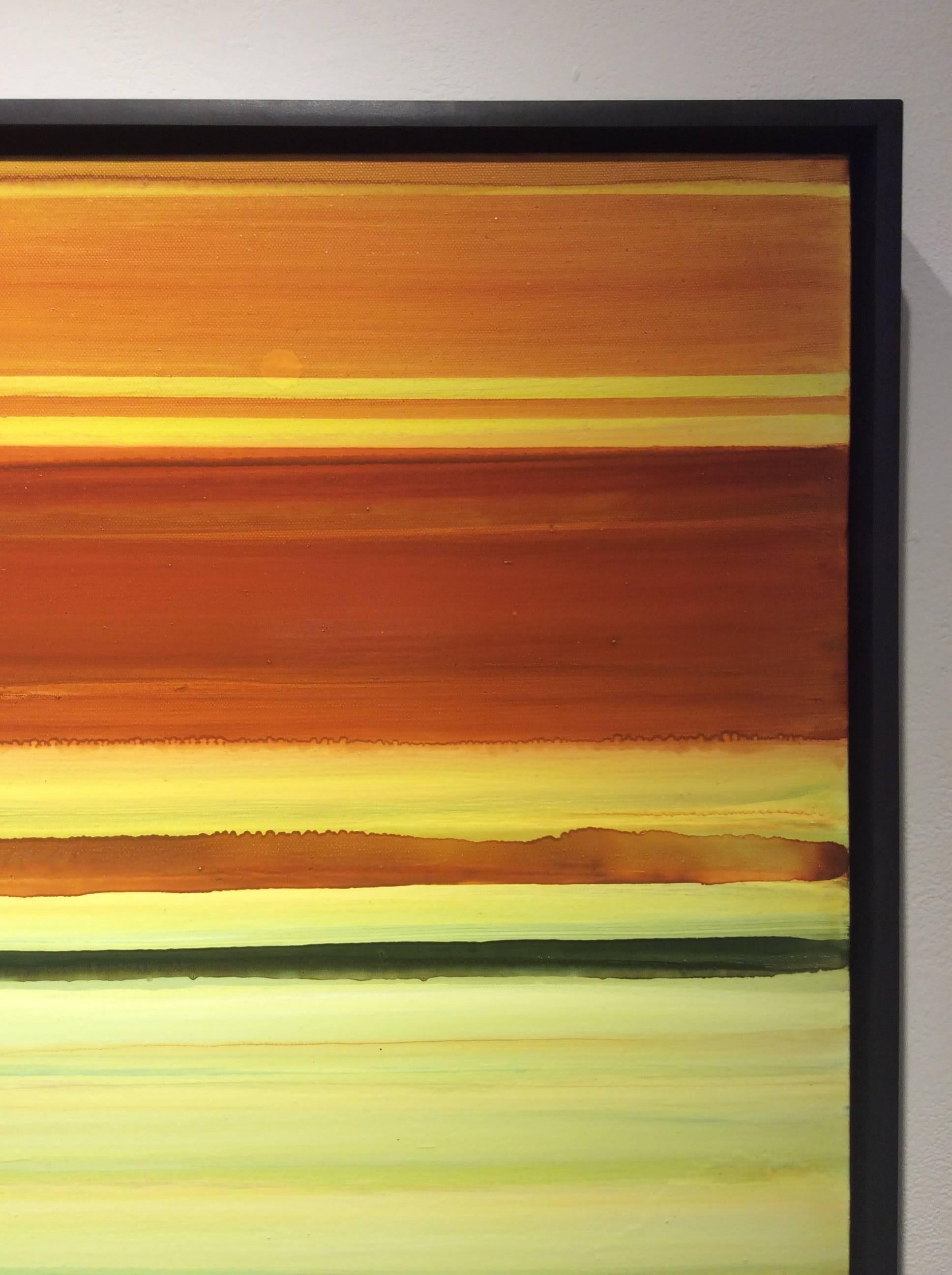 Resonator: Minimalistisches abstraktes Farbfeldgemälde in Gelb, Orange und Grün (Braun), Abstract Painting, von Shawn Snow
