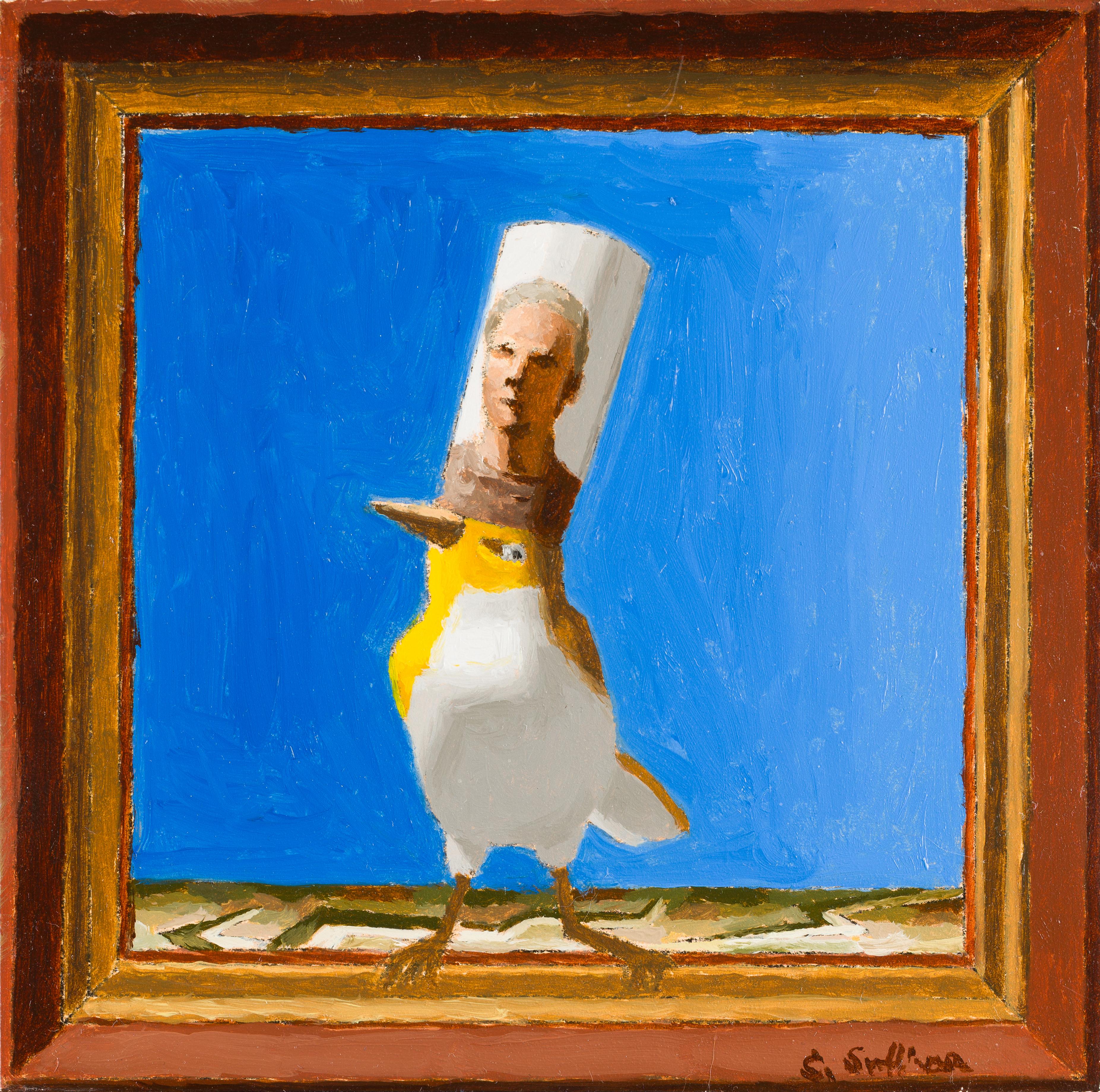"Uomo uccello" (2025) di Shawn Sullivan, ritratto originale ad olio di un animale