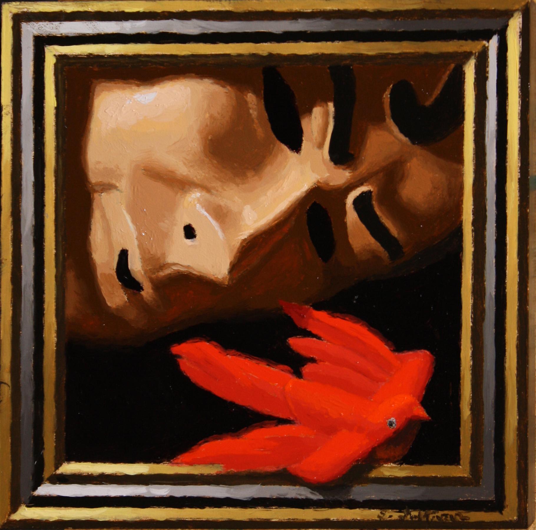 L'opera "Follow Me" di Shawn Sullivan (USA) è un dipinto a olio originale fatto a mano in stile trompe-l'œil che raffigura una maschera maschile con un uccello rosso. Questo pezzo non è incorniciato ma è pronto per essere appeso. 

Shawn Sullivan è