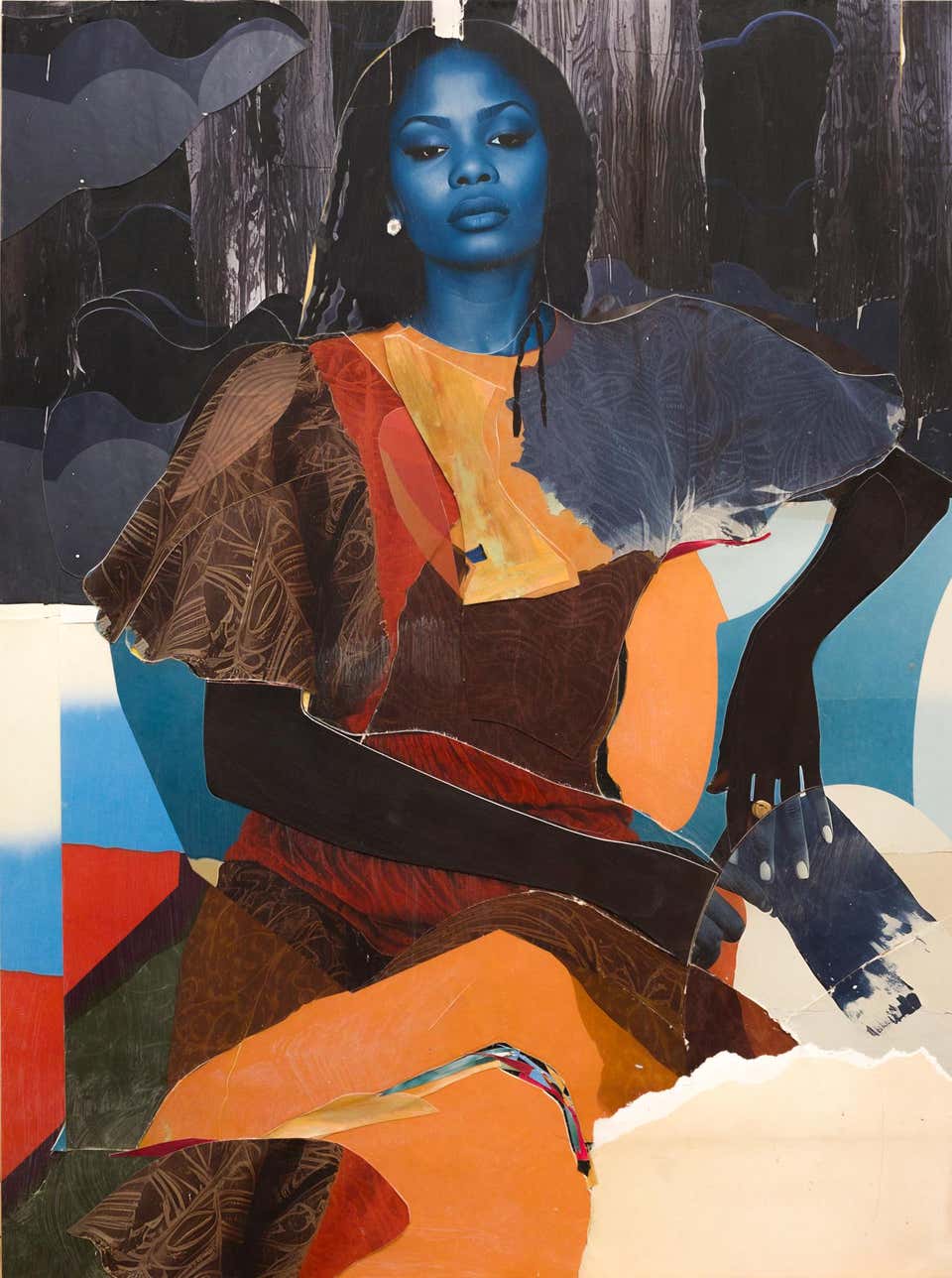 "Congrajulicia" Hand crafted paper collage of female figure in vintage dress