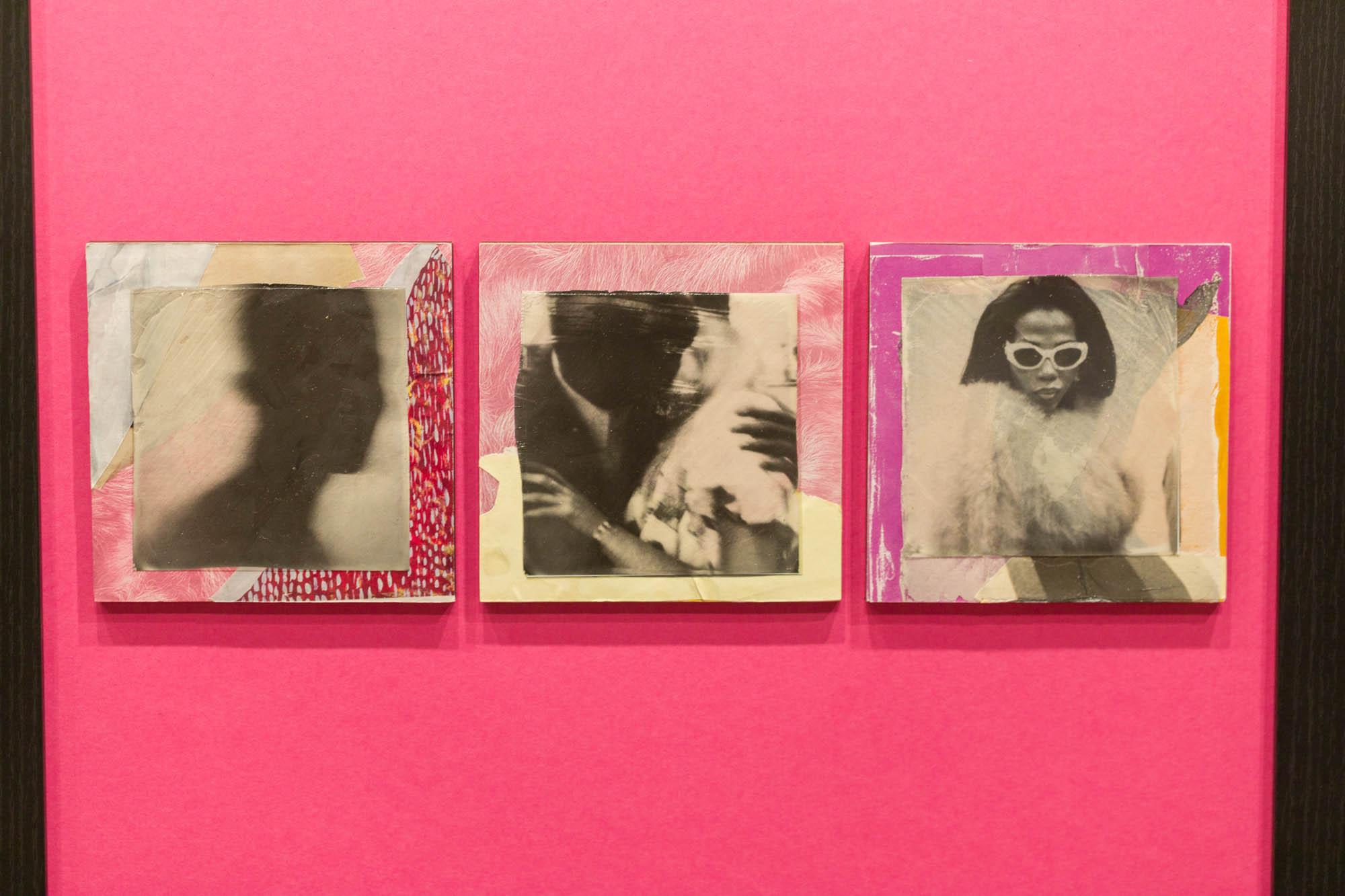 „Love is Gonna Getcha“ Assemblage aus gefundenen Fotos, Polaroid-Gelenk auf lackiertem Holz – Photograph von Shawn Theodore