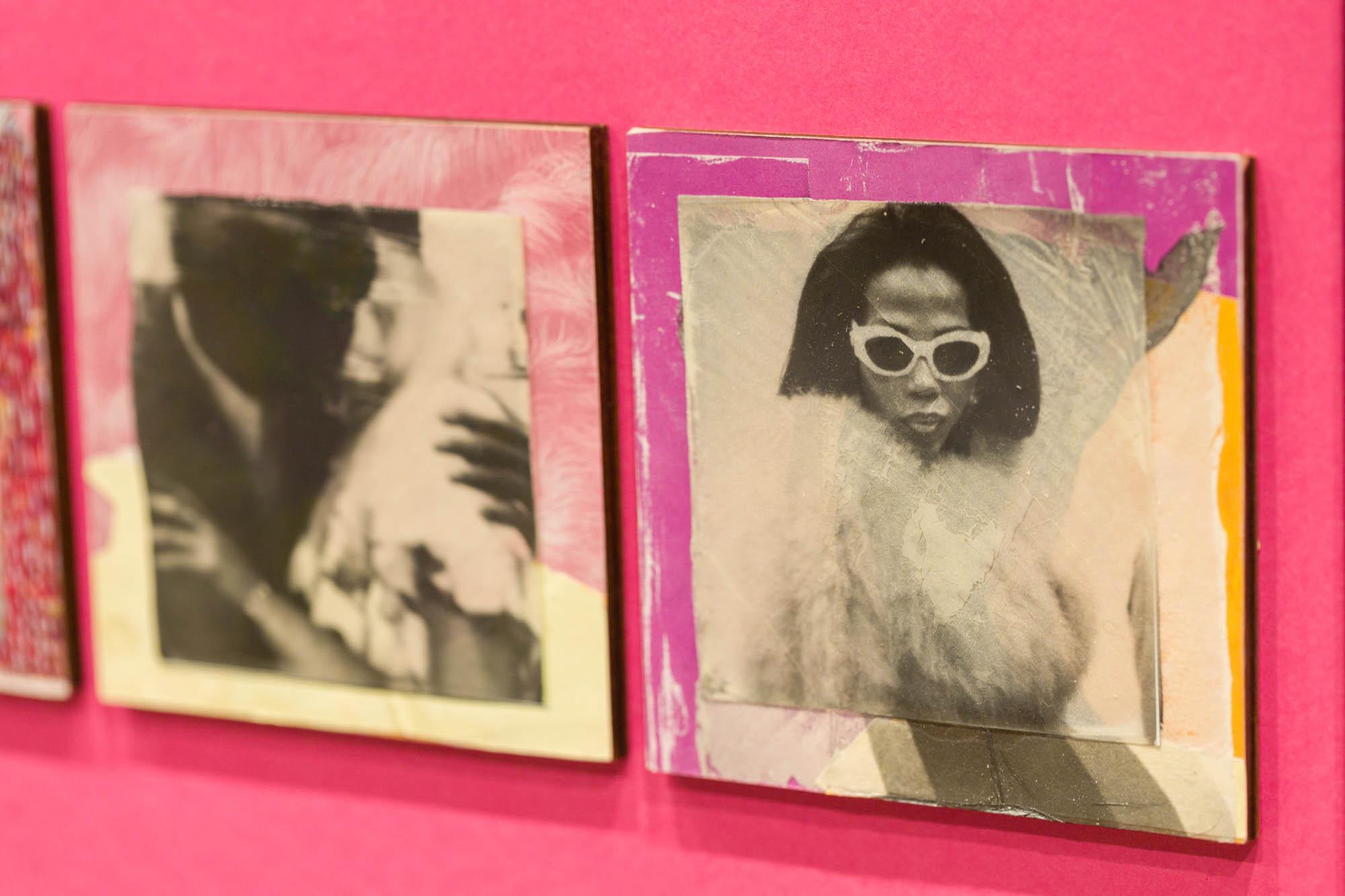 „Love is Gonna Getcha“ Assemblage aus gefundenen Fotos, Polaroid-Gelenk auf lackiertem Holz (Zeitgenössisch), Photograph, von Shawn Theodore