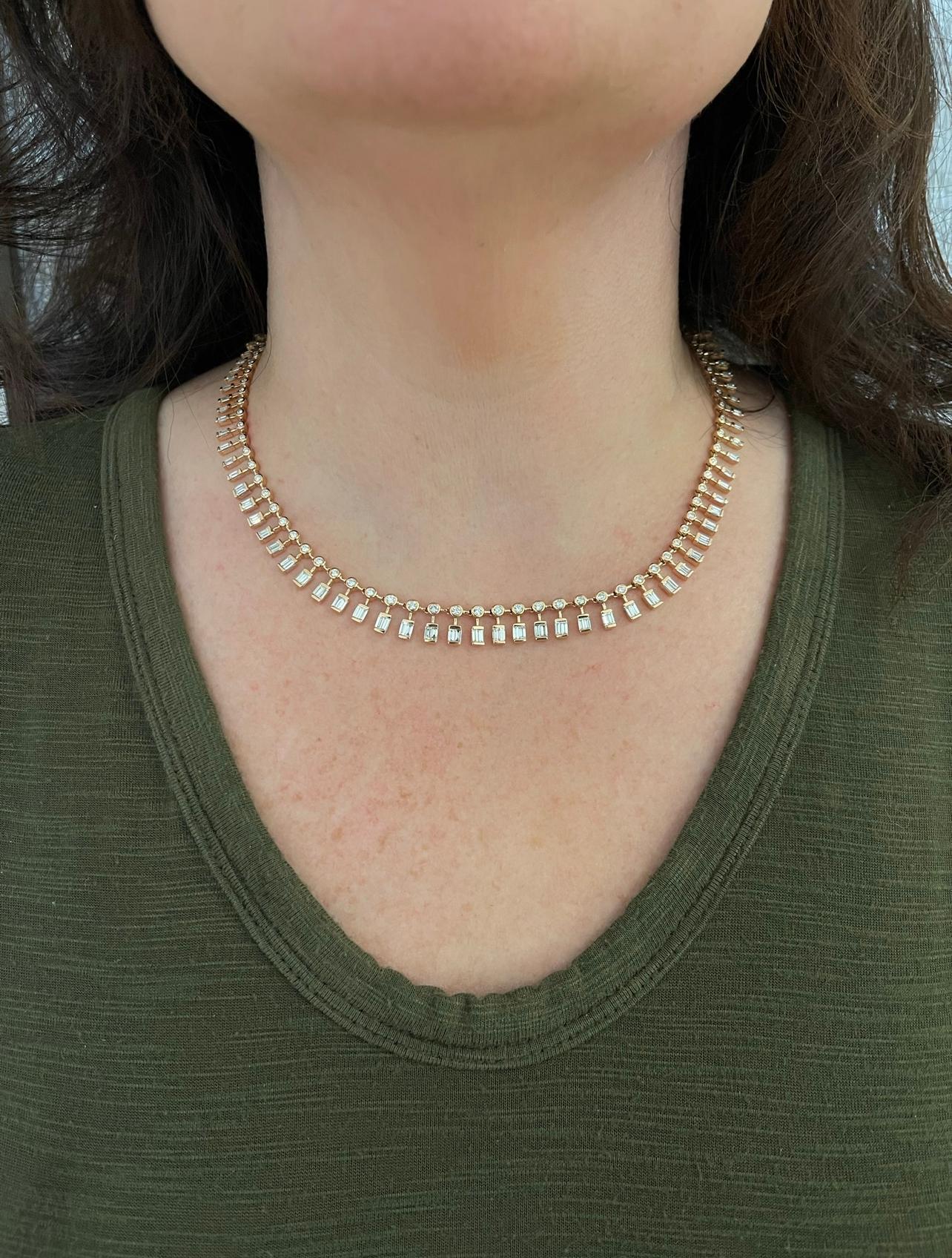 Baguette Cut Shay Dot & Dash Diamond Choker Necklace 18K Rose Gold For Sale
