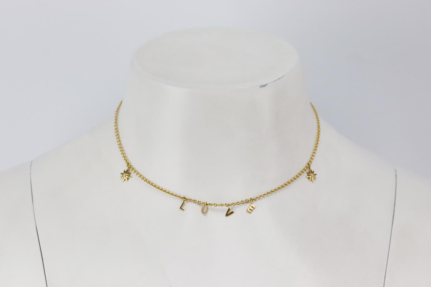 SHAY Love 18k yellow gold and diamond chain necklace. Made from 18k yellow gold with 12 pave-diamonds and set on a small chain. Yellow-gold. Lobster clasp fastening at back. Does not come with box or dustbag. Min. Chain Length: 13 in. Max. Chain