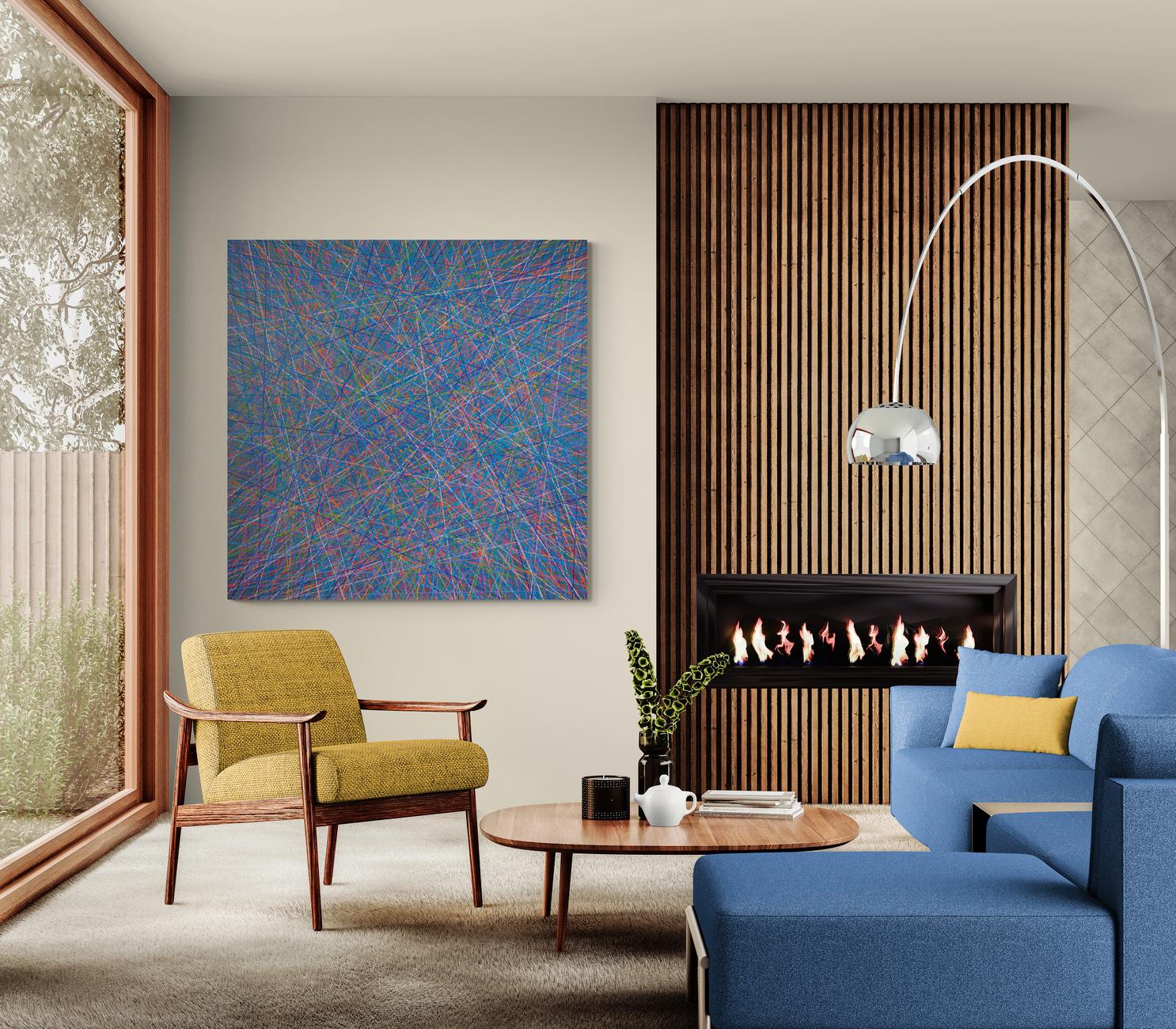 Serie intersecata di colori n. 6 - contemporaneo, astratto geometrico, olio su pannello in vendita 7