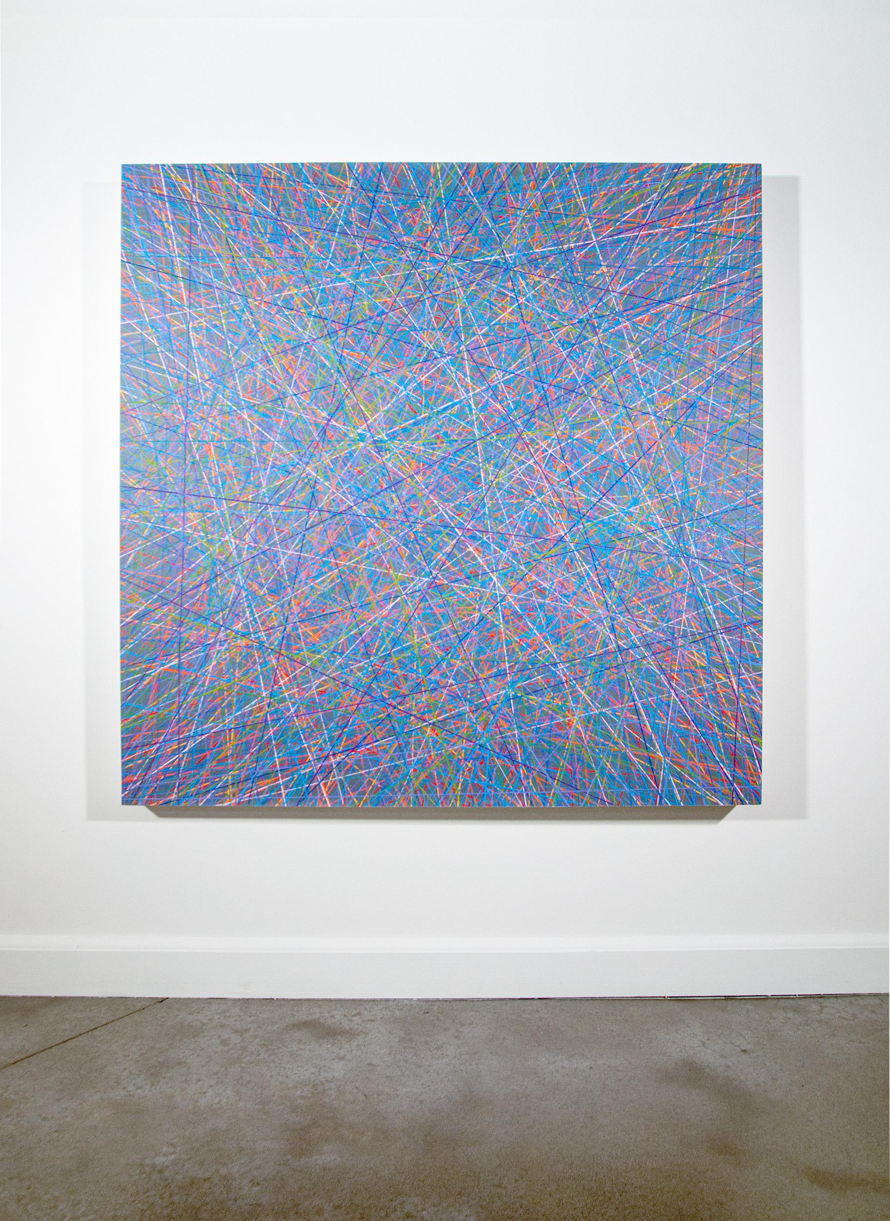 Serie intersecata di colori n. 6 - contemporaneo, astratto geometrico, olio su pannello in vendita 1