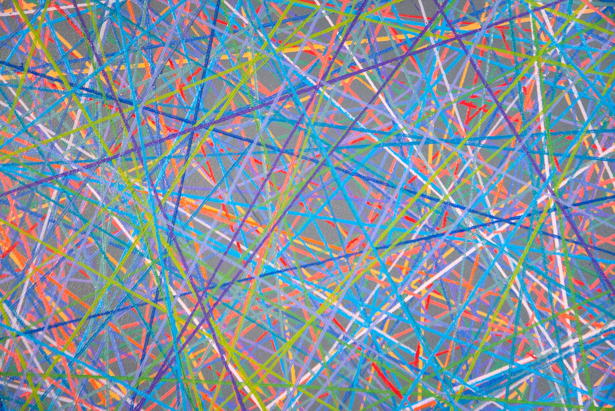 Serie intersecata di colori n. 6 - contemporaneo, astratto geometrico, olio su pannello in vendita 3