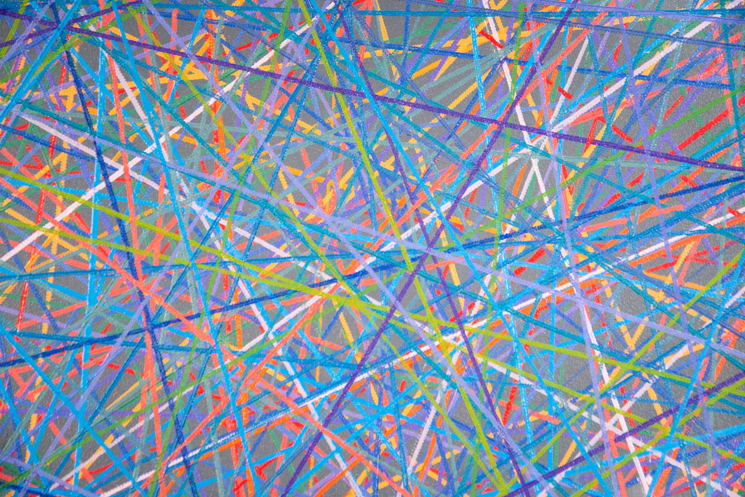 Serie intersecata di colori n. 6 - contemporaneo, astratto geometrico, olio su pannello in vendita 4