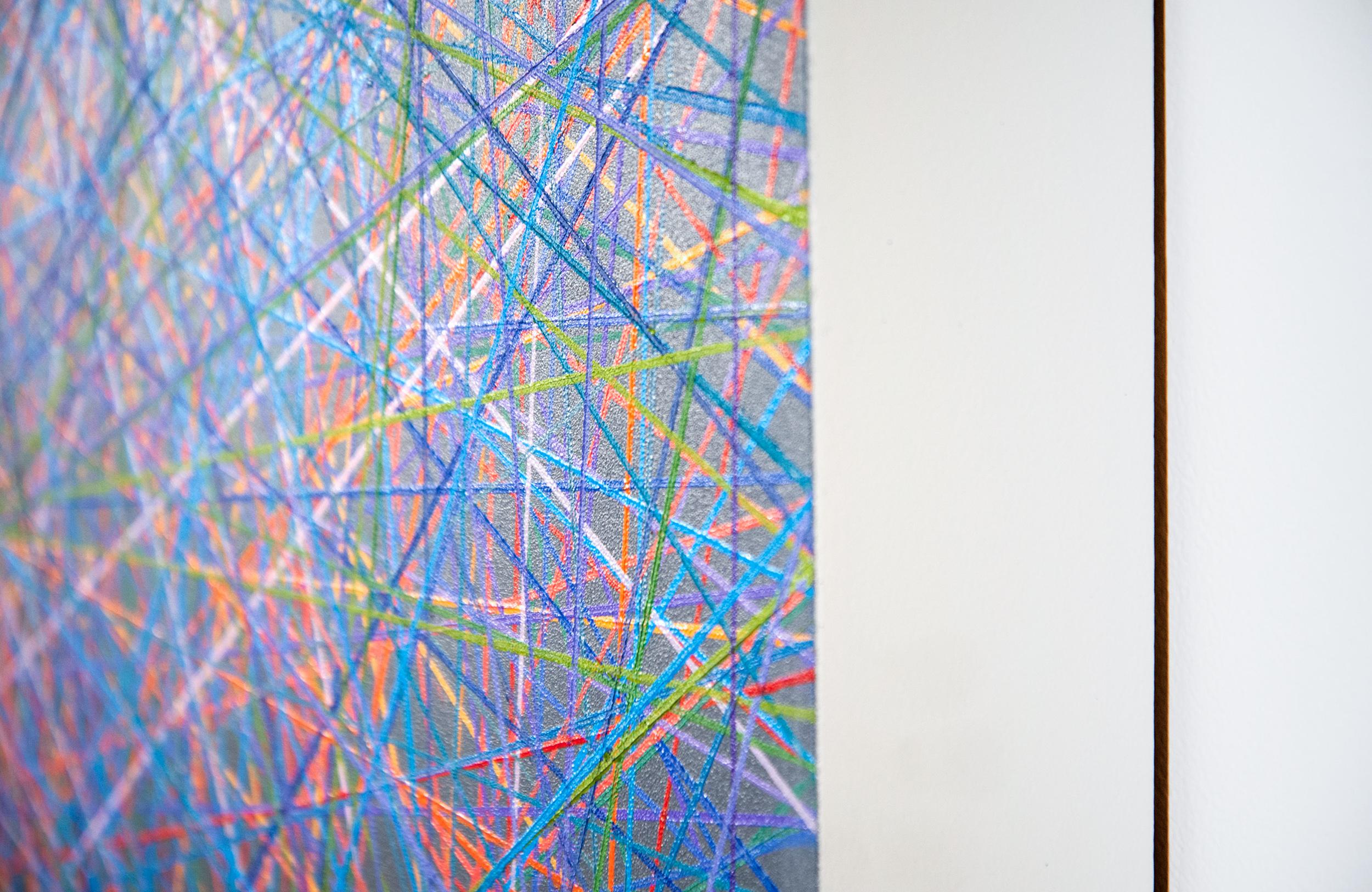 Serie intersecata di colori n. 6 - contemporaneo, astratto geometrico, olio su pannello in vendita 5