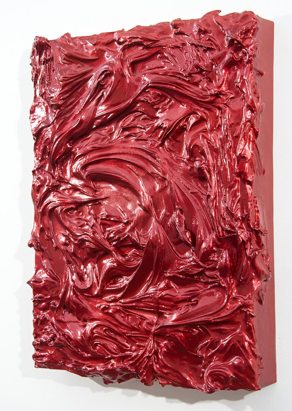 Red Storm Surge - brillant, empâtement, abstrait, acrylique sur panneau - Contemporain Mixed Media Art par Shayne Dark
