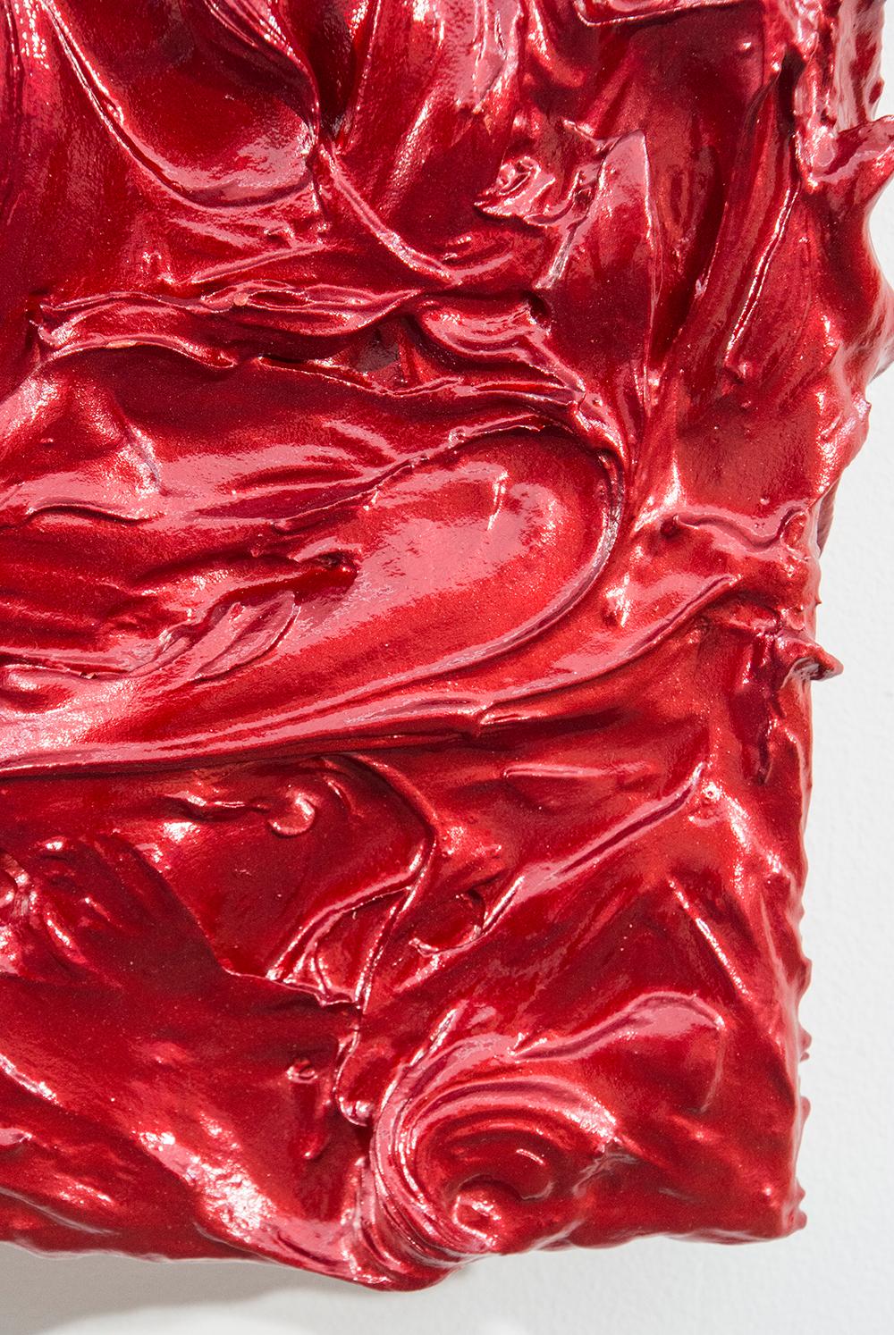 Storm Surge Red - brillante, luminoso, empastado, abstracto, acrílico sobre panel - Mixed Media Art Contemporáneo de Shayne Dark