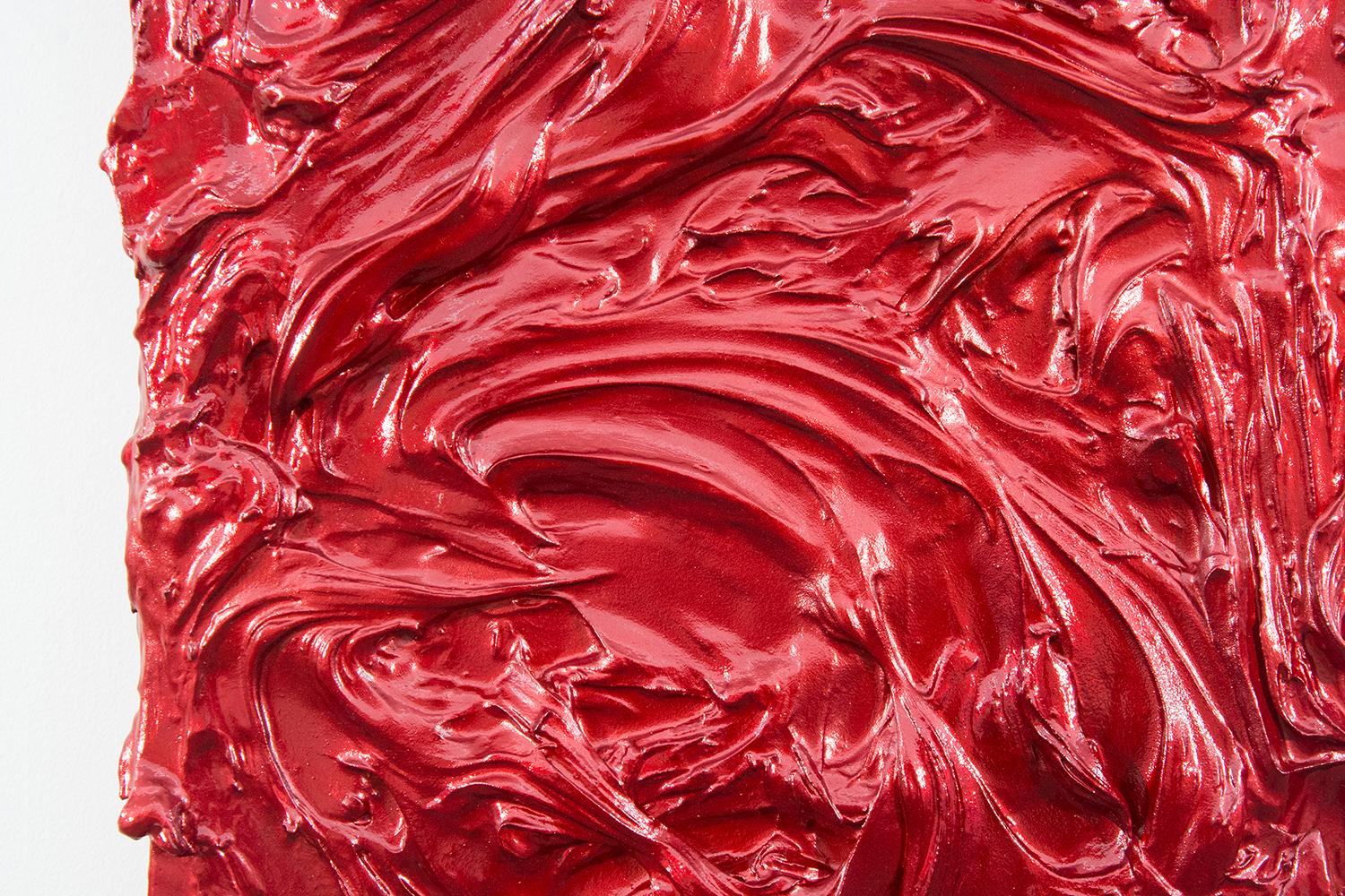Storm Surge Red - glossy, bright, impasto, abstract, acrylic on panel For Sale 1