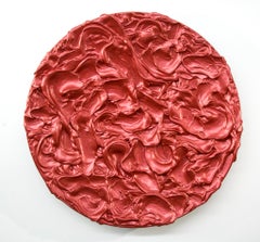 Storm Surge Tondo Red - bold, glossy, impasto, abstract, acrylic on aluminum