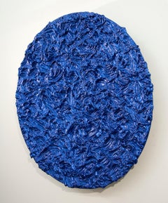Storm Surge Tondo Cobalt - glossy, blue, impasto, abstract, acrylic on aluminum