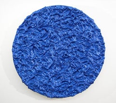Storm Surge Tondo Cobalt - lucido, blu, impasto, astratto, acrilico su alluminio