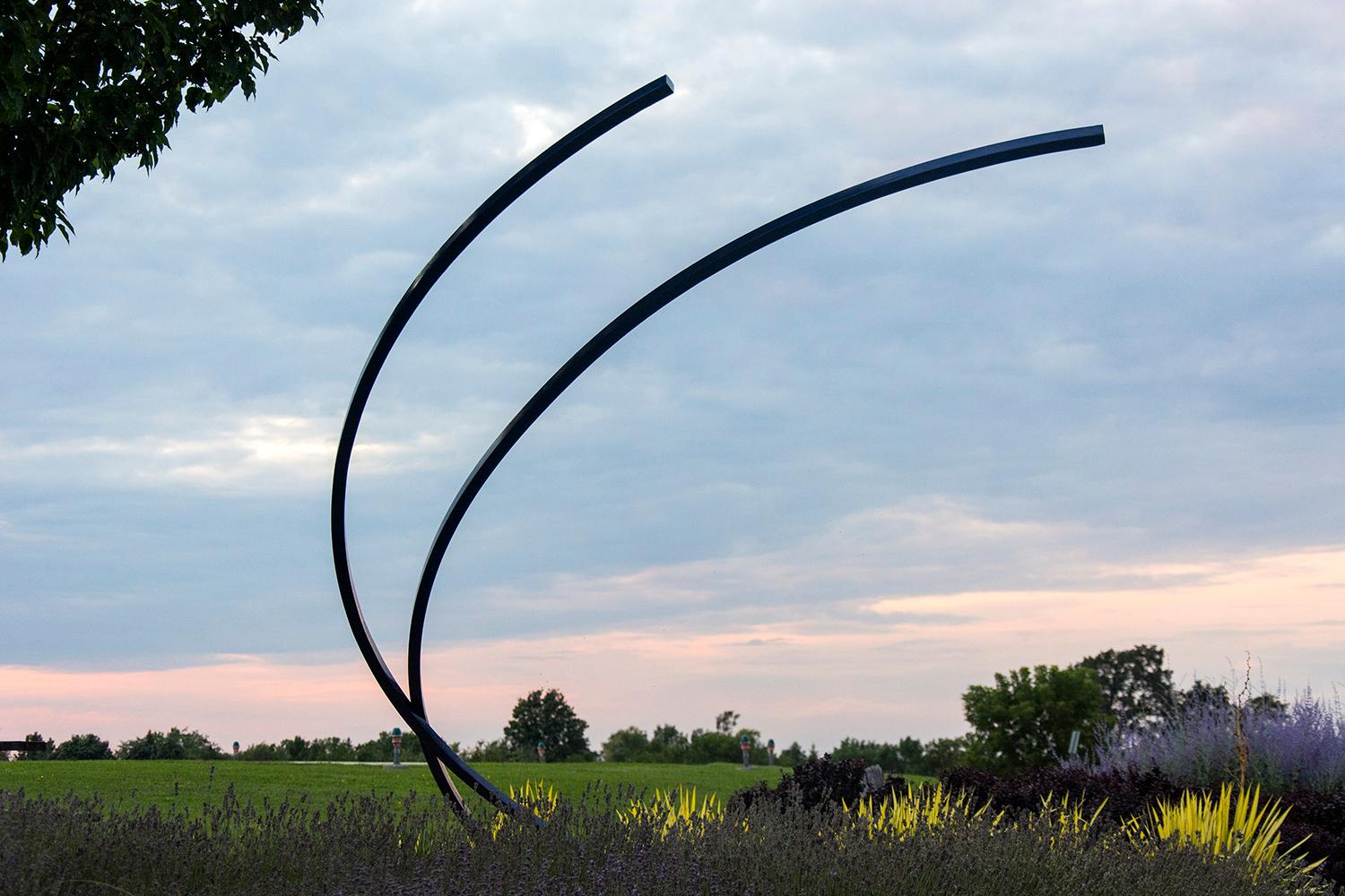 Arc - large scale, blue, geometric abstract, coated steel outdoor sculpture - Contemporary Sculpture by Shayne Dark