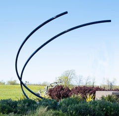 Arc - large scale, blue, geometric abstract, coated steel outdoor sculpture