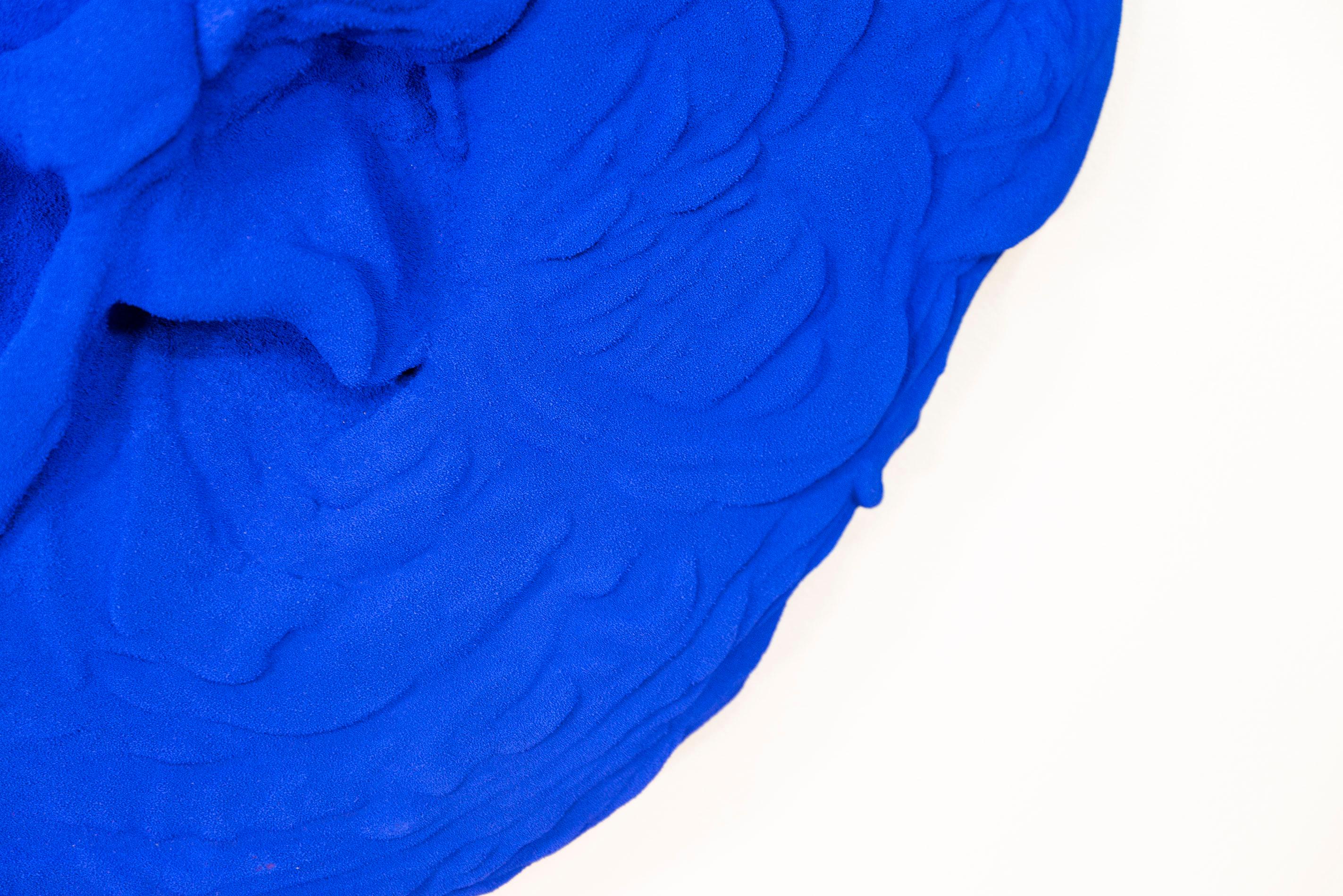 Blue Matter 1 - matte, blue, textured, abstract, mixed media wall sculpture For Sale 4