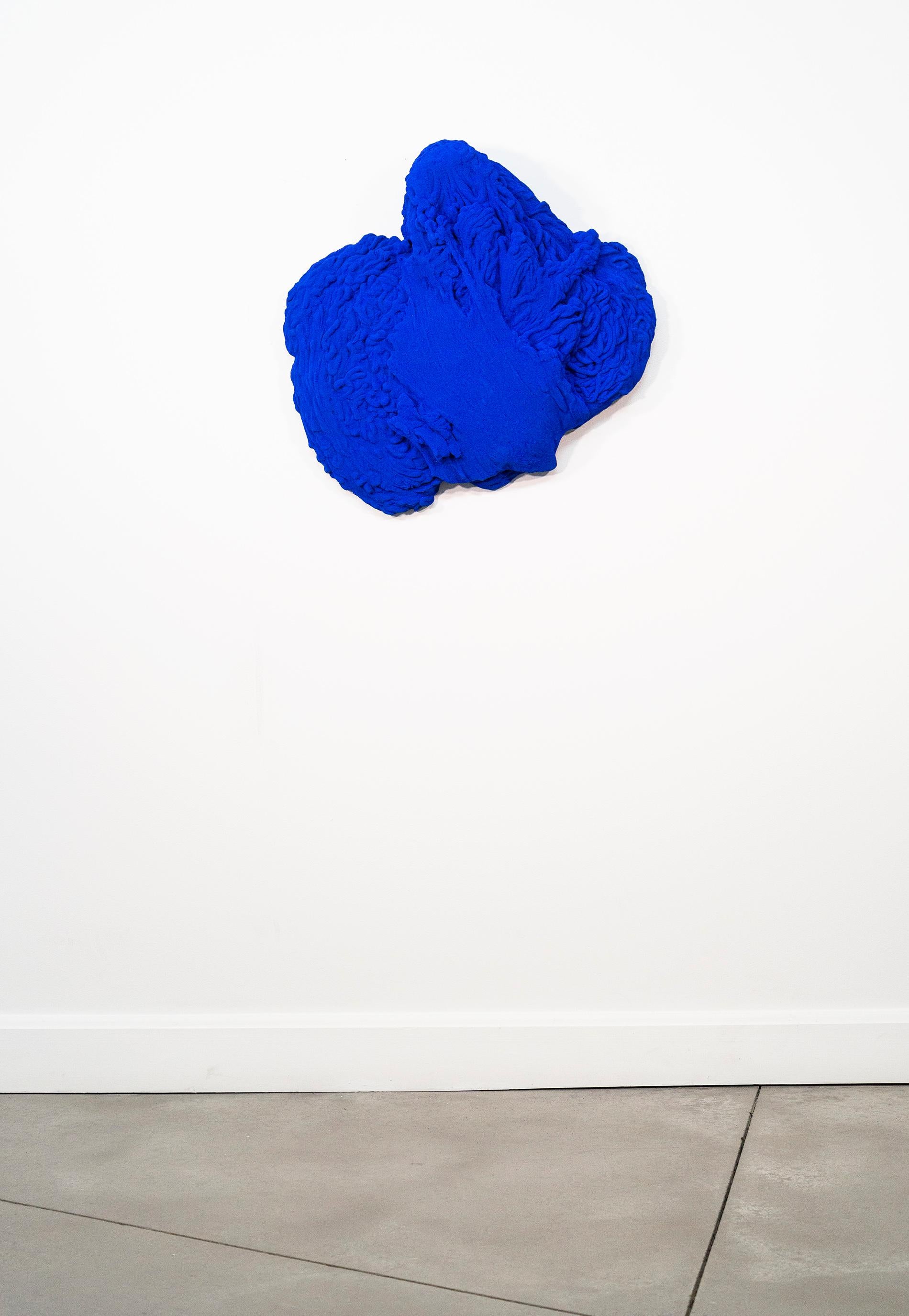 Blue Matter 2 - matte, blue, textured, abstract, mixed media wall sculpture For Sale 6